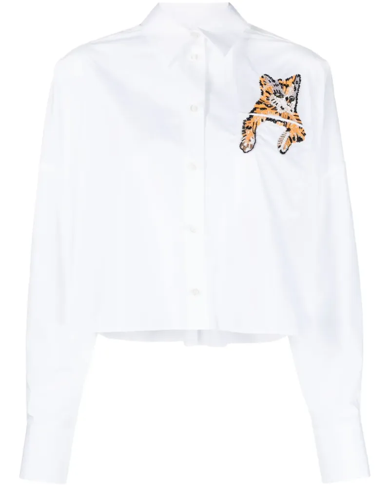 MSGM Hemd mit paillettenverzierter Katze - Weiß Weiß