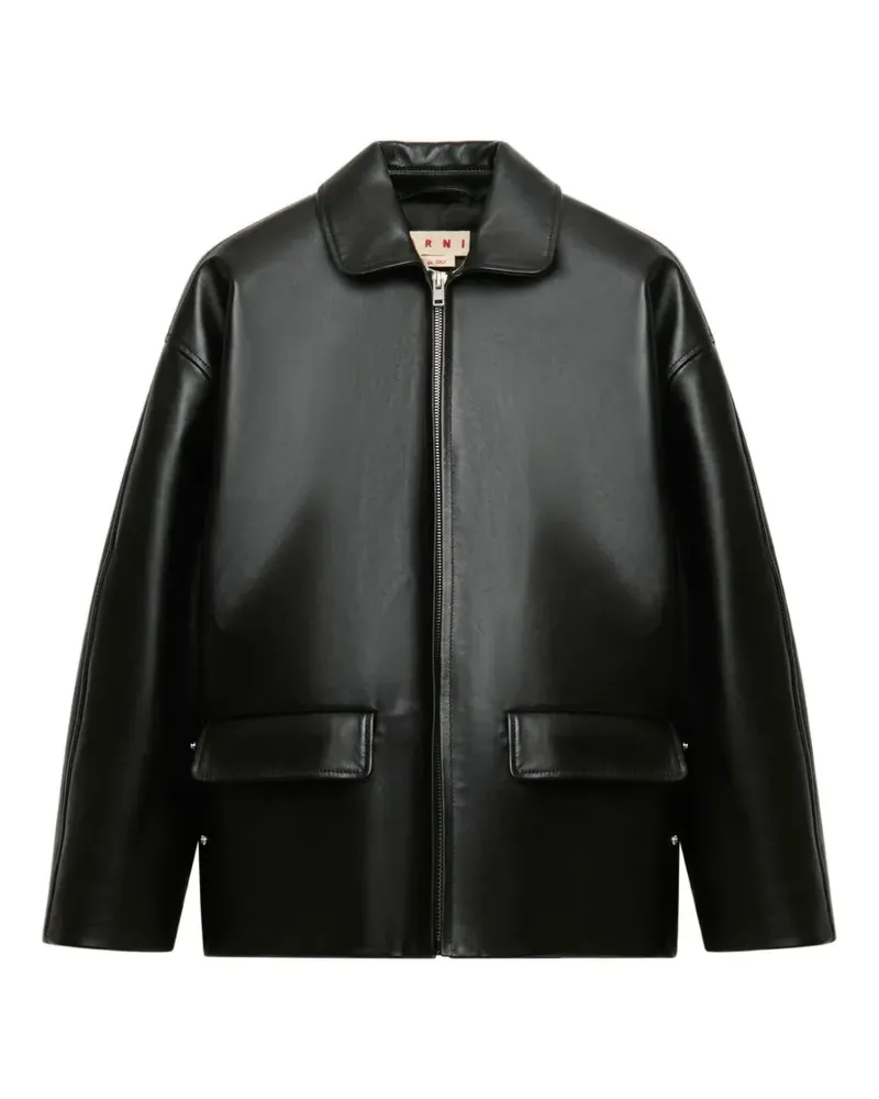 Marni zip-up leather jacket - Schwarz Schwarz