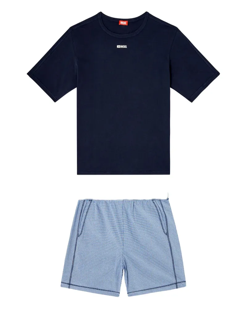 Diesel Karierter Pyjama mit Logo-Detail - Blau Blau