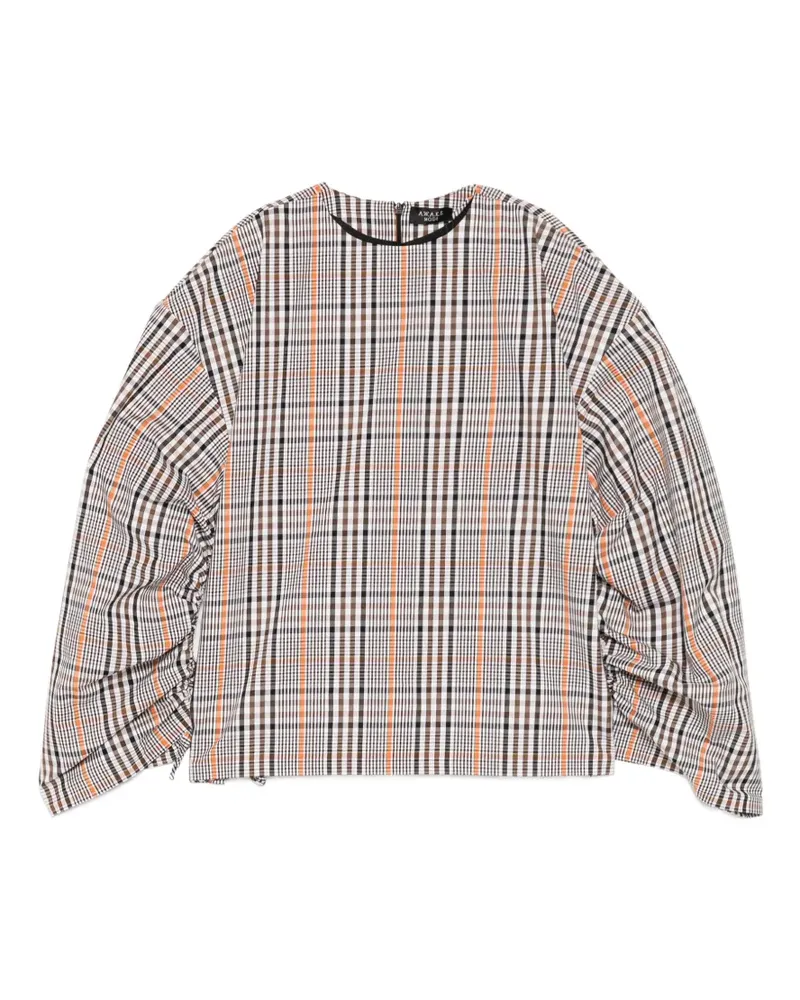 A.W.A.K.E. checked drawstring-sleeve blouse - Braun Braun
