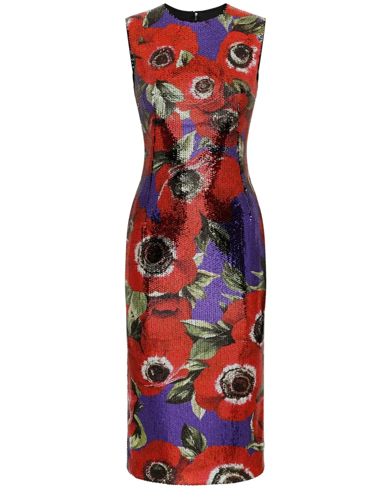 Dolce & Gabbana Paillettenkleid mit Anemonen-Print - Rot Rot