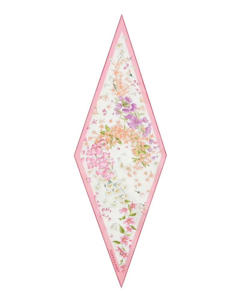 Ferragamo Rautenförmiger Schal mit Frühlings-Print - Weiß Weiß