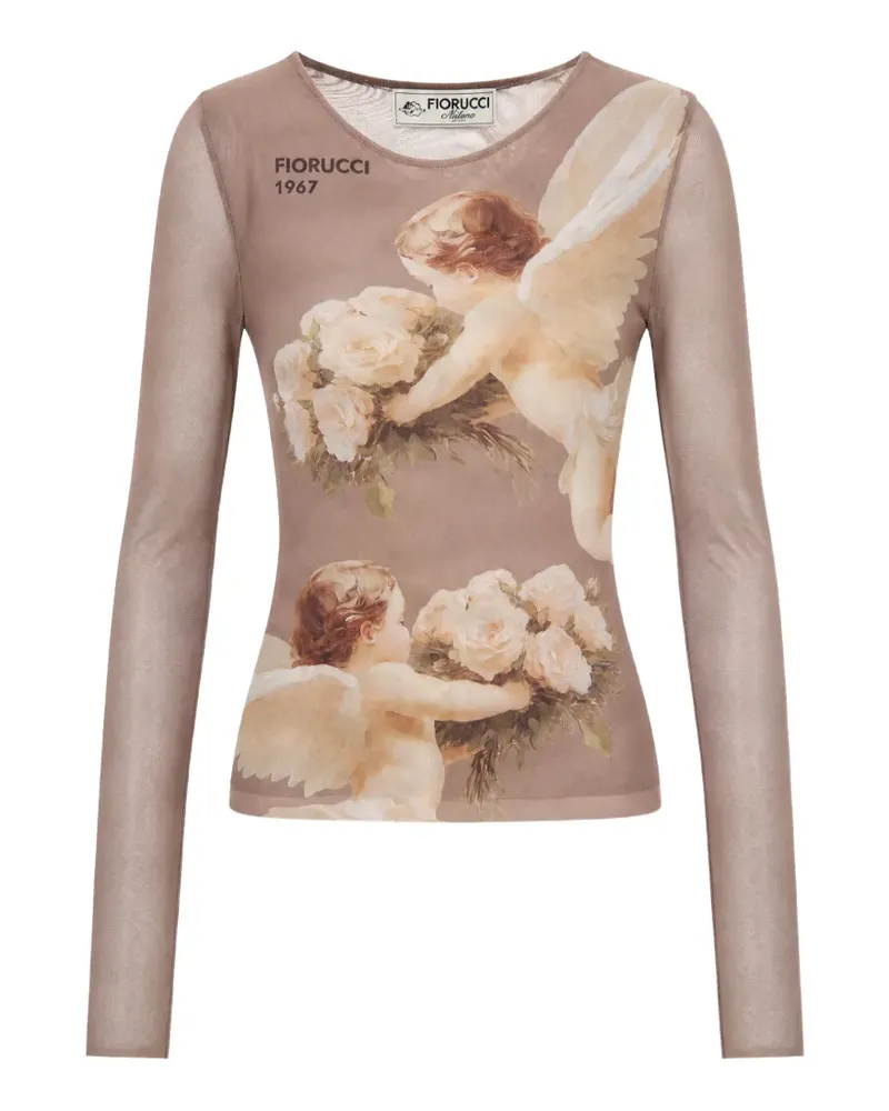 Fiorucci Bouquet Angels Mesh-Oberteil mit Print - Nude Nude