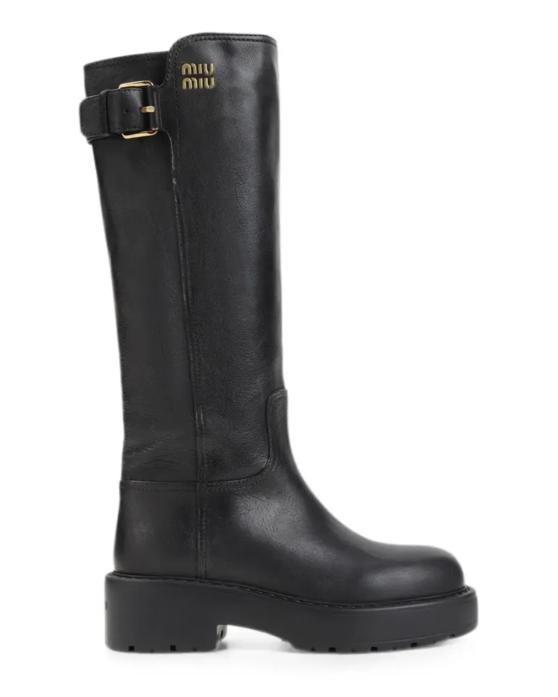 Miu Miu Stiefel mit Logo-Schild - Schwarz Schwarz
