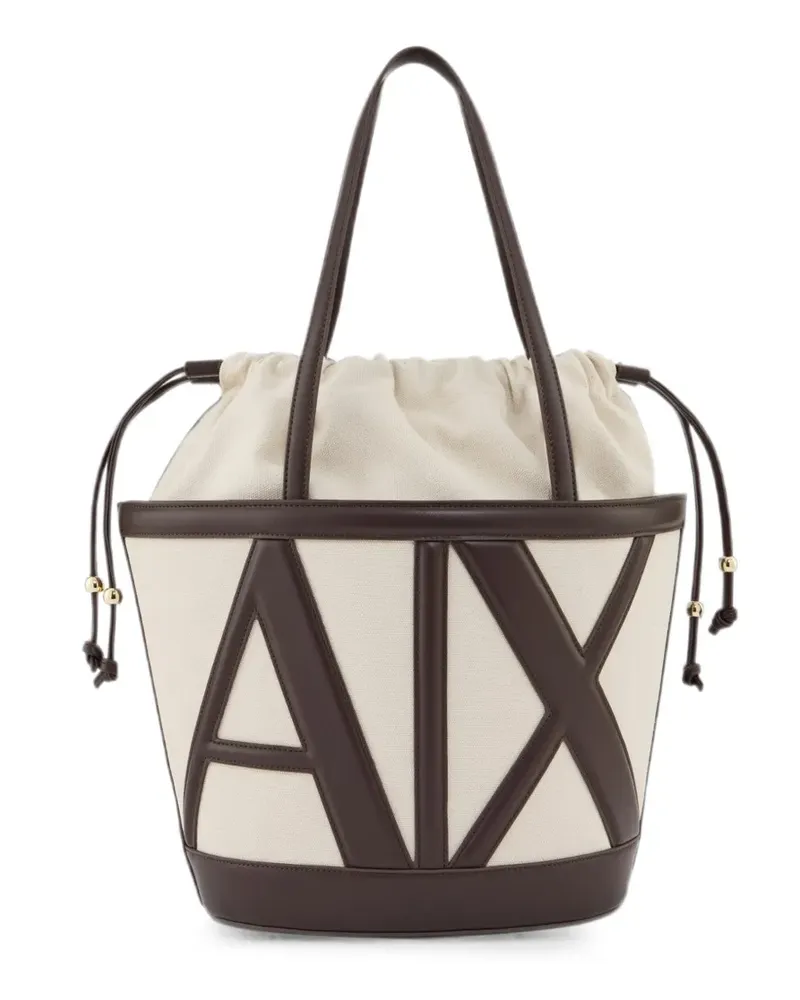 Emporio Armani embossed-logo drawstring bucket bag - Nude Nude