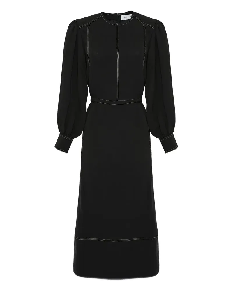 Yves Salomon Puffärmel-Midikleid mit Kordelzug - Schwarz Schwarz