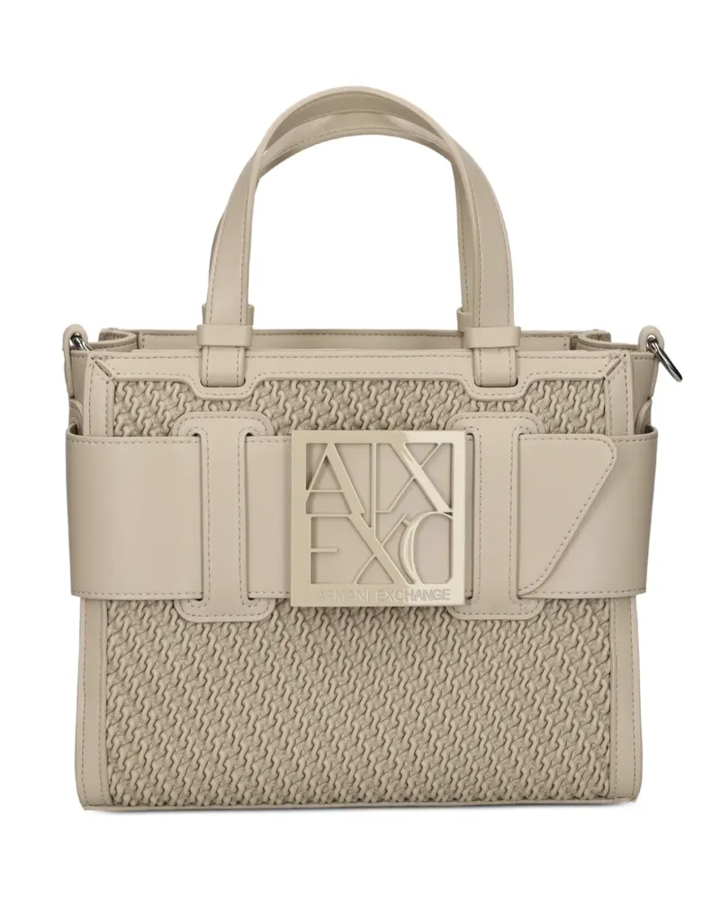 Armani Exchange Tote Bag mit Logoplakette und gewebter Struktur - Nude Nude