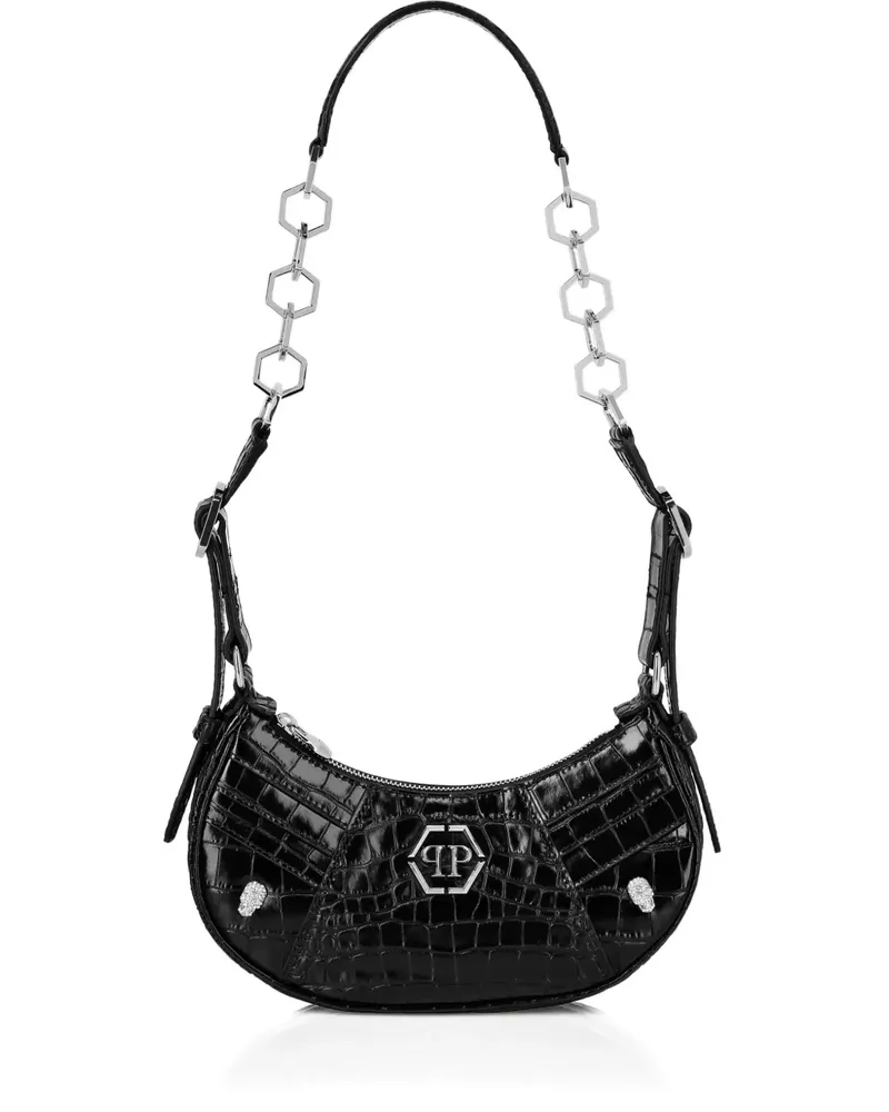 Philipp Plein Schultertasche mit Logo-Schild - Schwarz Schwarz