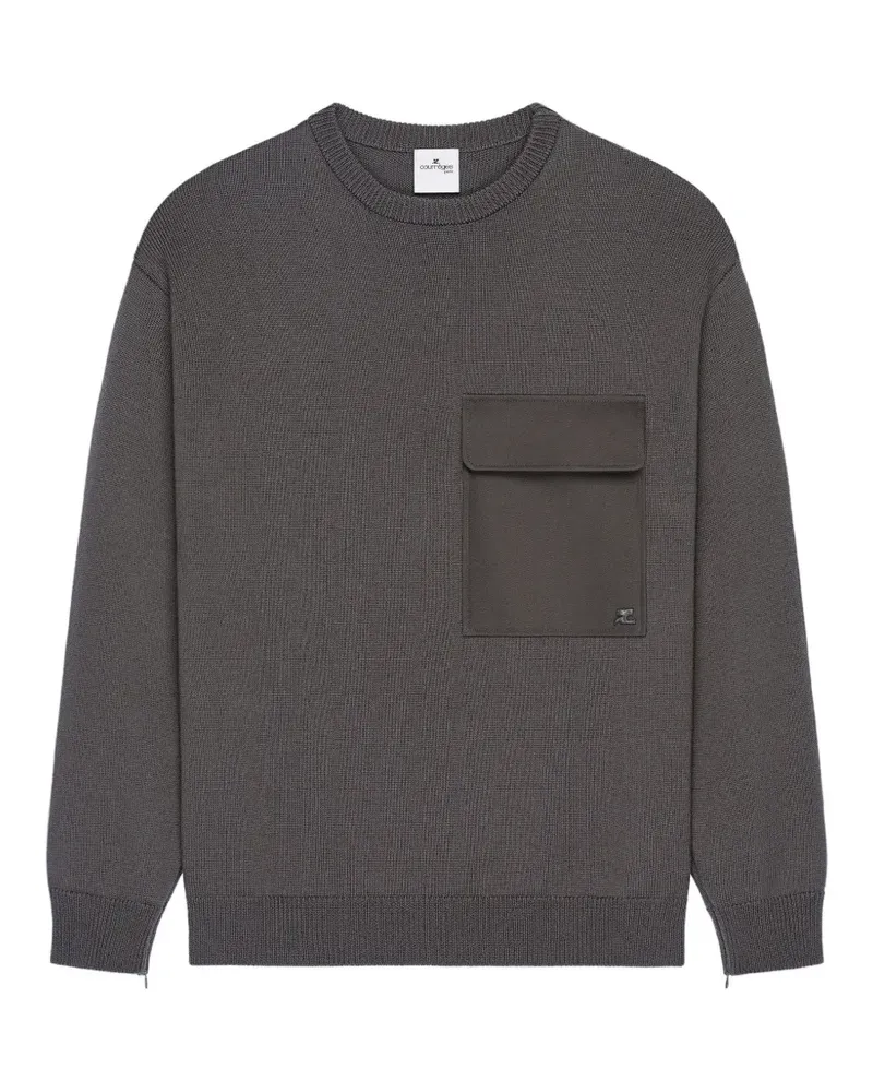 Courrèges Rundhals-Pullover mit Brusttasche - Grau Grau