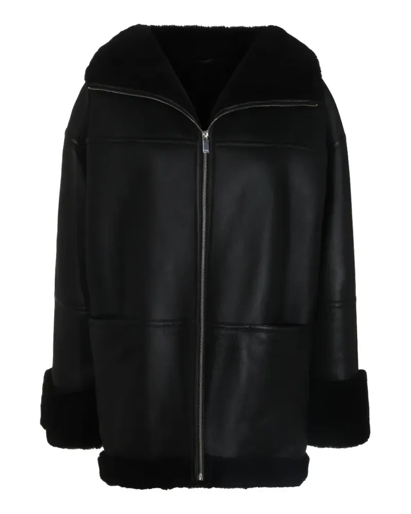 Totême Lederjacke mit Shearling-Besatz - Schwarz Schwarz