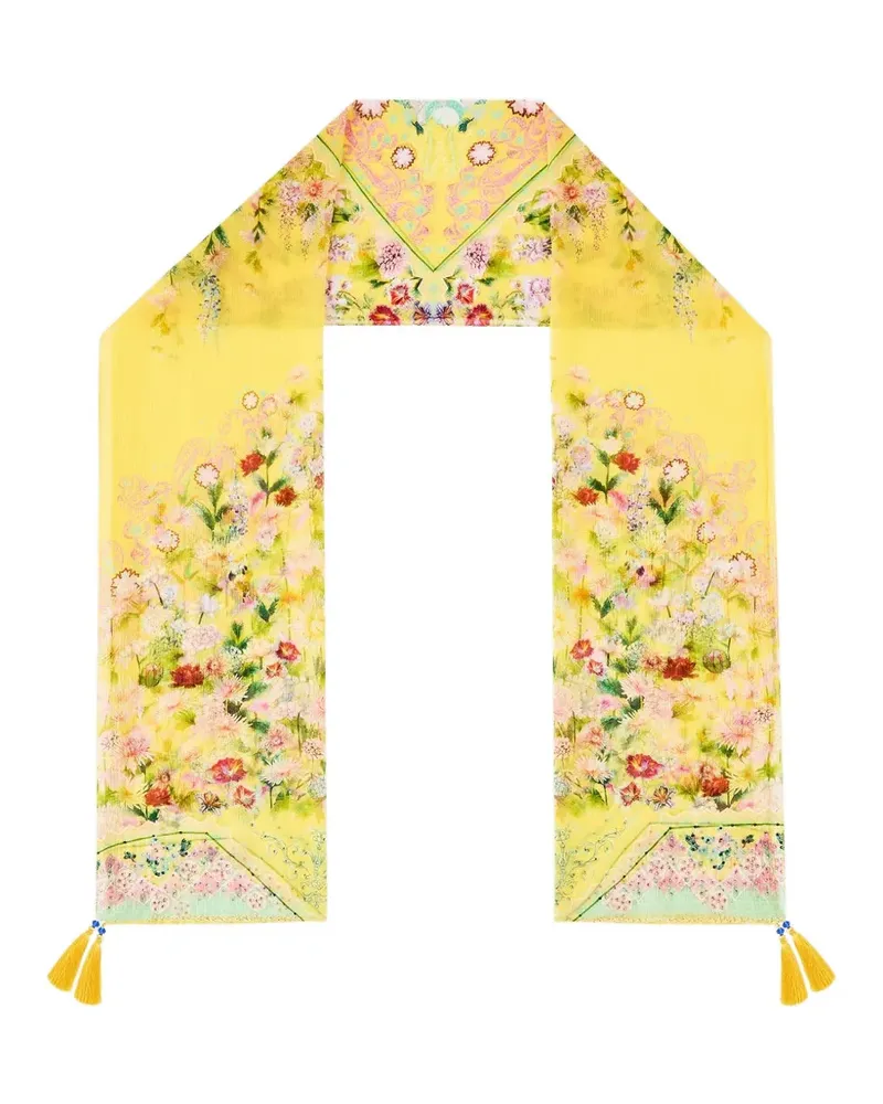 Camilla floral crinkle scarf - Gelb Gelb