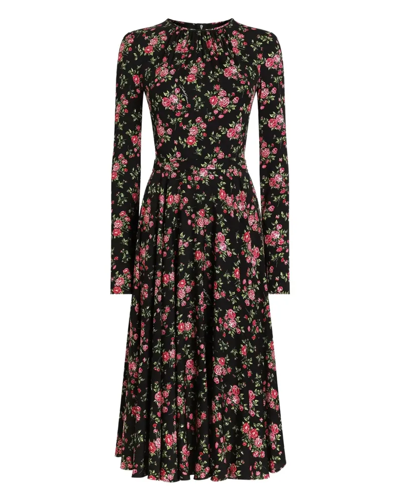 Dolce & Gabbana Midikleid mit Blumenmuster - Schwarz Schwarz