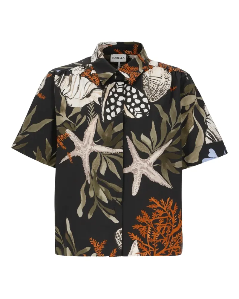 MARELLA seashell-print short-sleeve shirt - Schwarz Schwarz