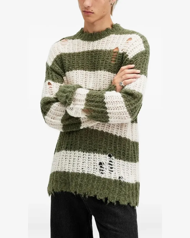 AllSaints Gestreifter Pullover im Distressed-Look - Grün Grün