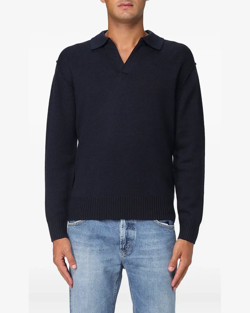 Paolo Pecora Milano Pullover mit Poloshirtkragen - Blau Blau