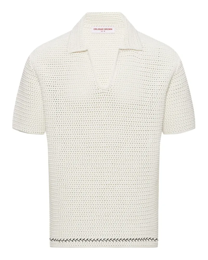 Orlebar Brown Lochstrick-Poloshirt mit Ziernähten - Weiß Weiß