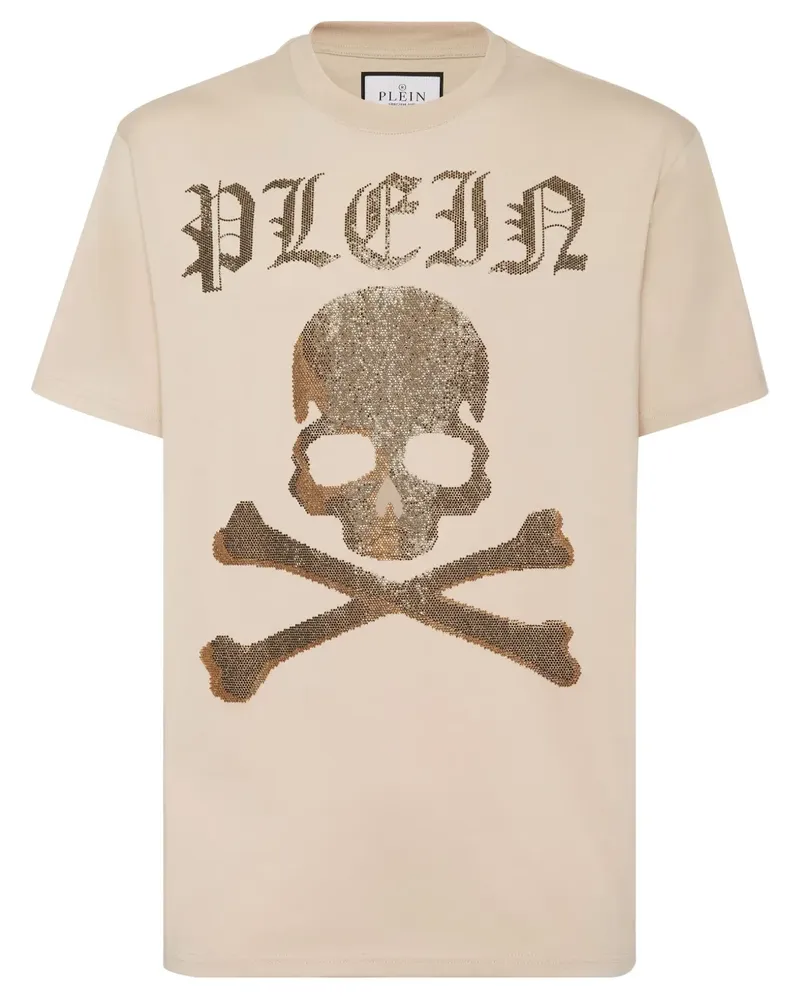 Philipp Plein Strass Skull & Bones T-Shirt - Nude Nude
