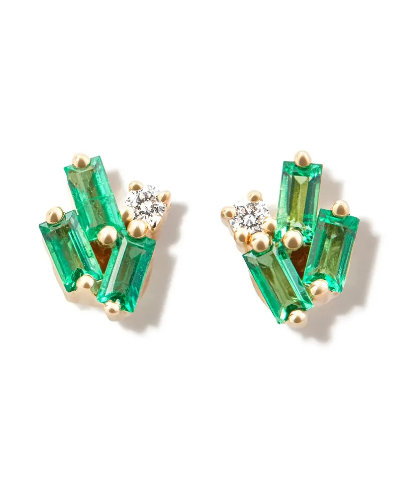 Suzanne Kalan 18kt Gelbgoldohrstecker mit Smaragden und Diamanten Gold