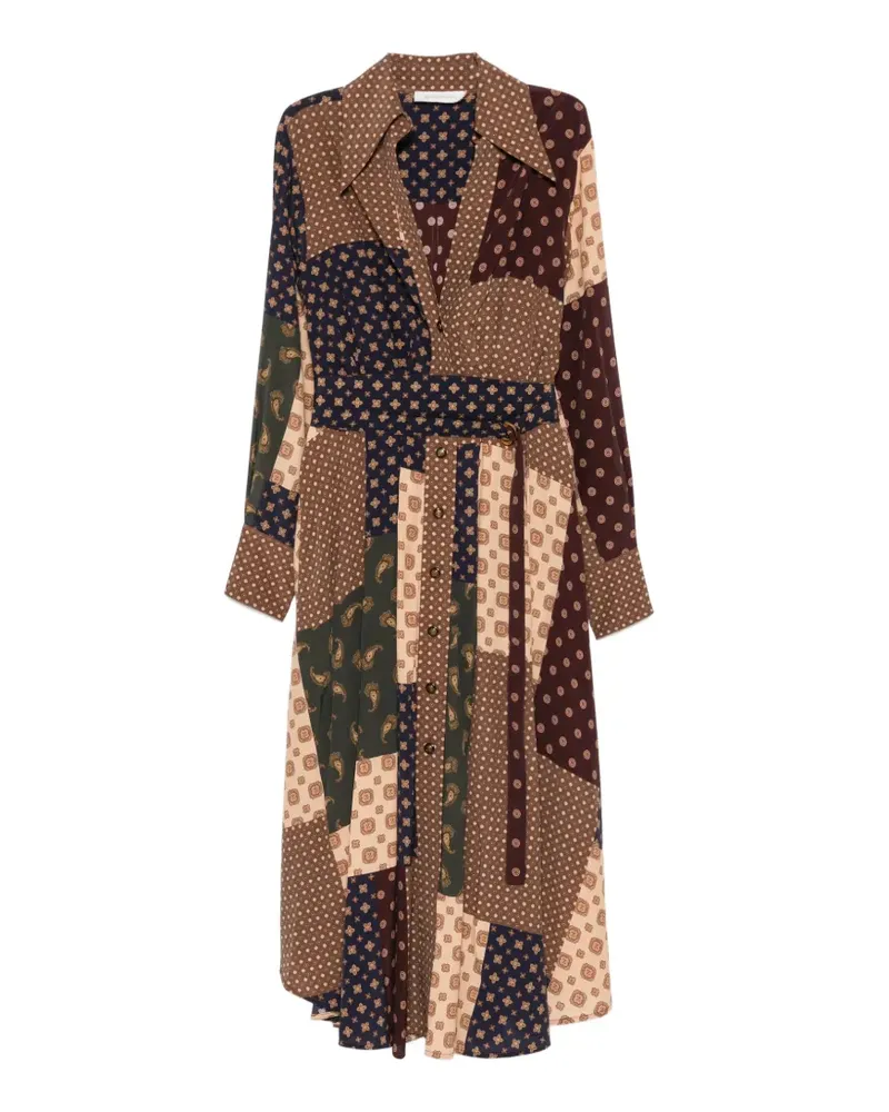 Zimmermann Tuck Midikleid im Patchwork-Look - Braun Braun