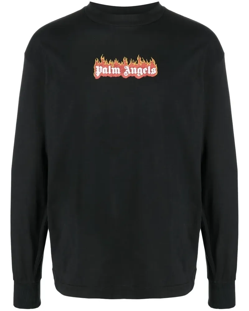 Palm Angels Langarmshirt mit Logo-Print - Schwarz Schwarz