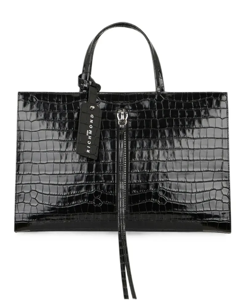 John Richmond Tote Bag mit Kroko-Optik - Schwarz Schwarz