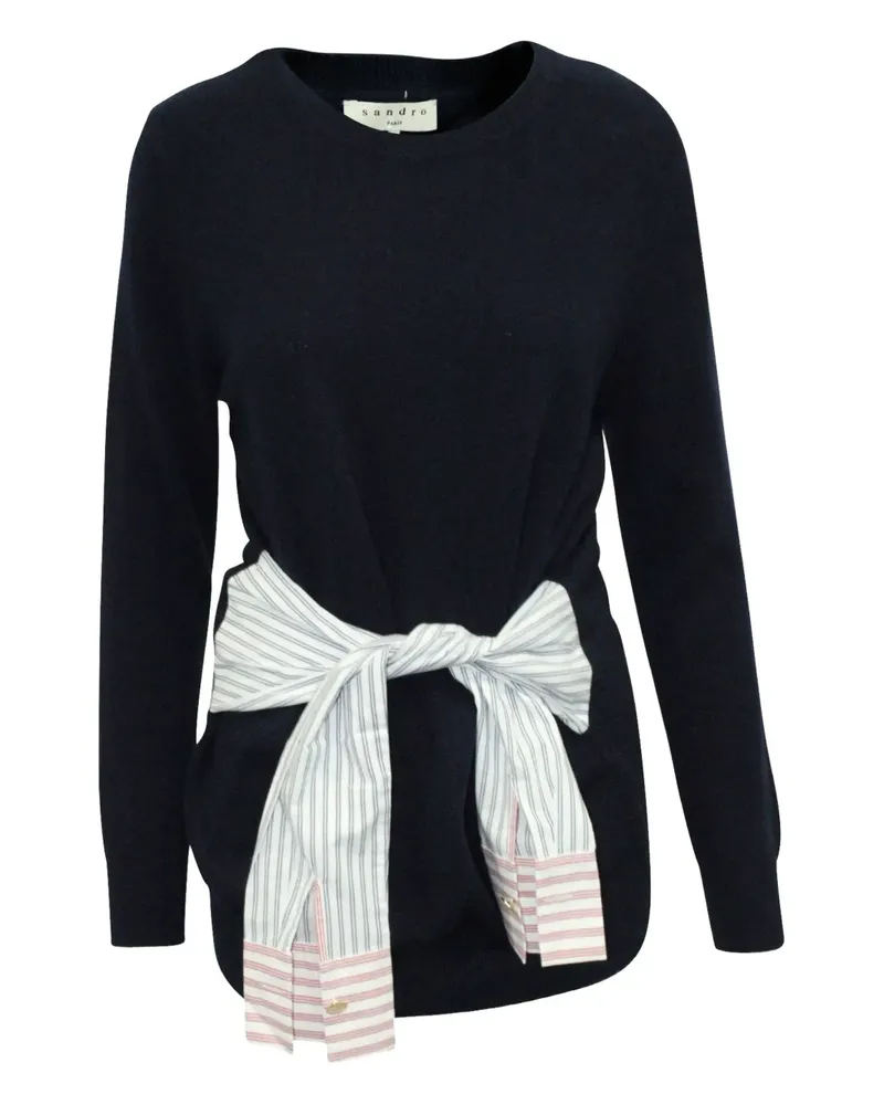 Sandro Suzanne tie-waist striped-sleeve sweater - Blau Blau