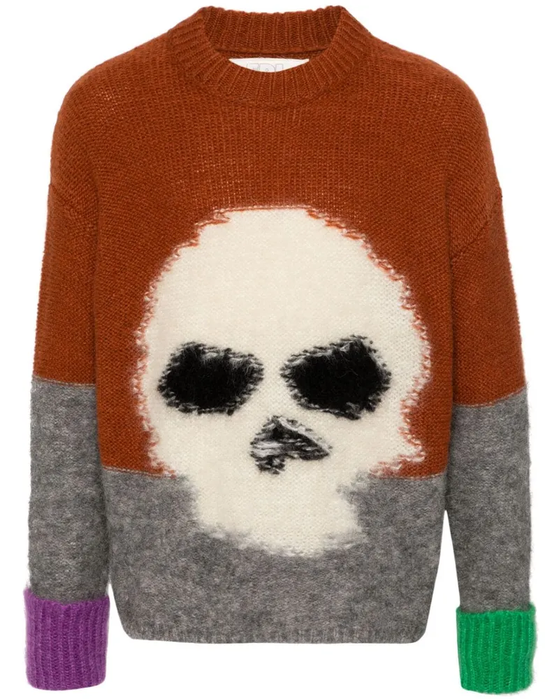 ERL Intarsien-Pullover mit Totenkopf - Braun Braun