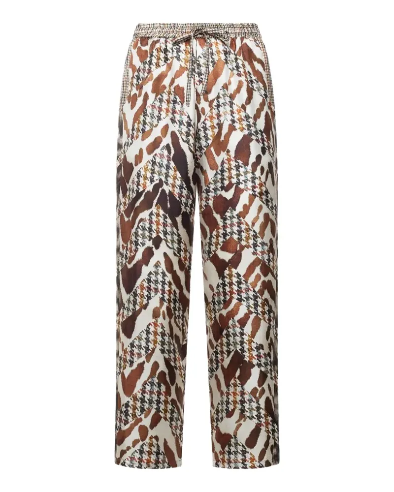 Pierre-Louis Mascia houndstooth animal-print silk trousers - Nude Nude