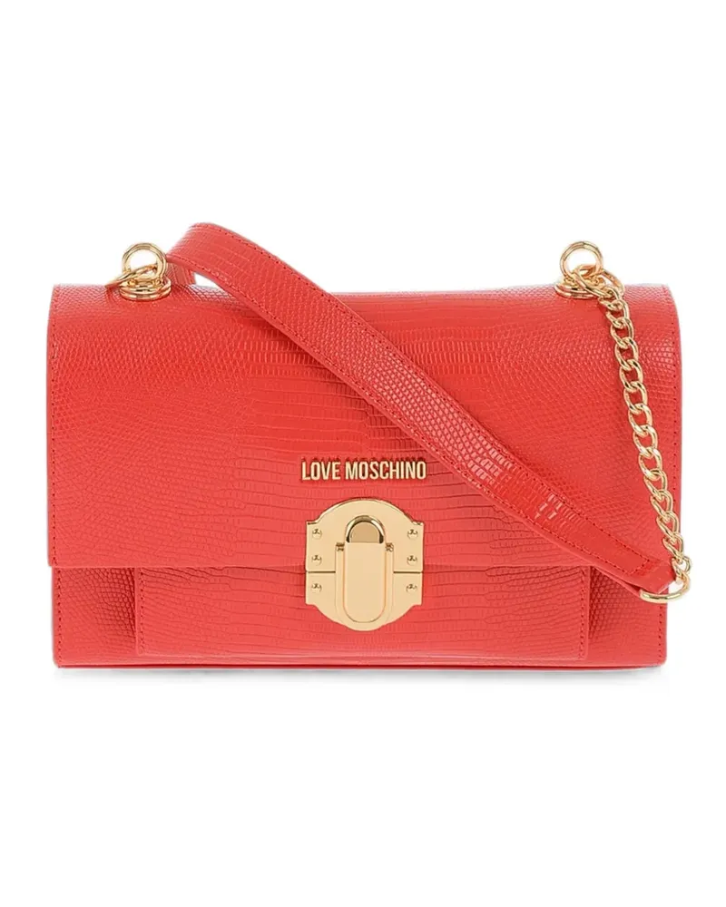 Moschino lizard-effect logo-lettering shoulder bag - Rot Rot