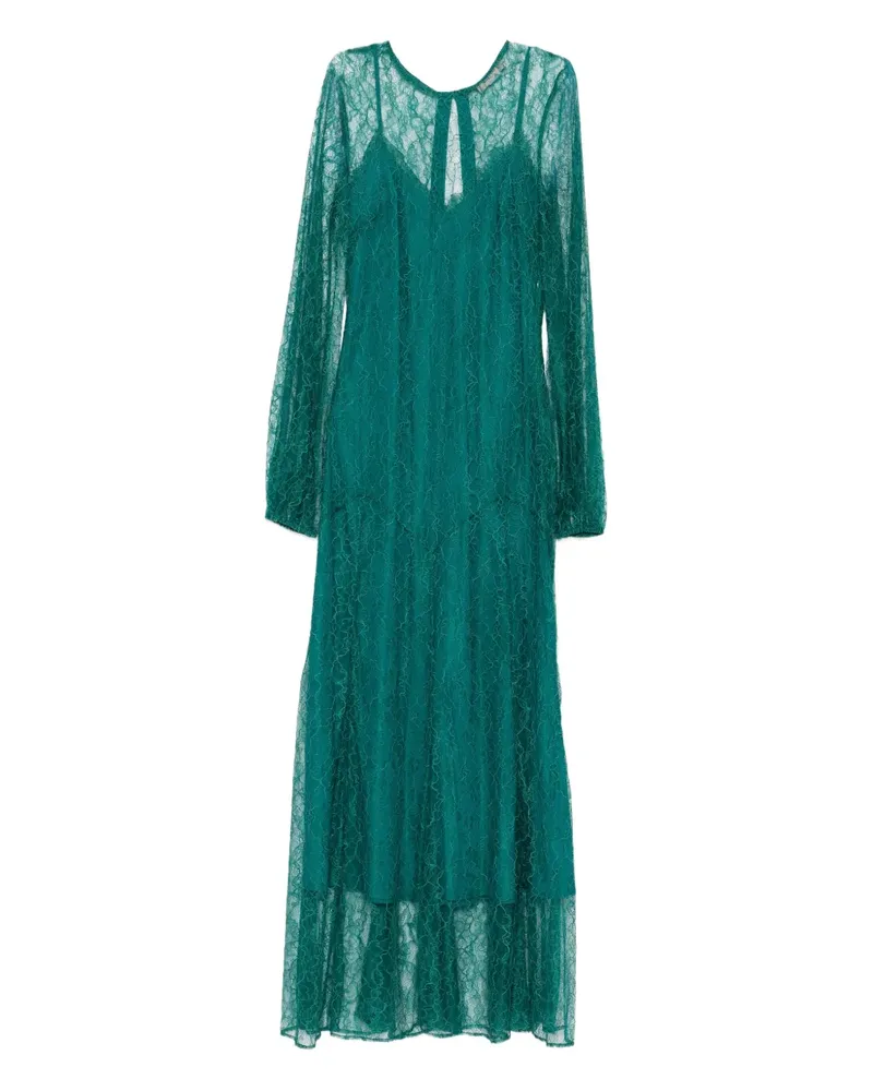 Twin-Set Schlüssellochkleid mit Spitzen-Overlay - Grün Grün