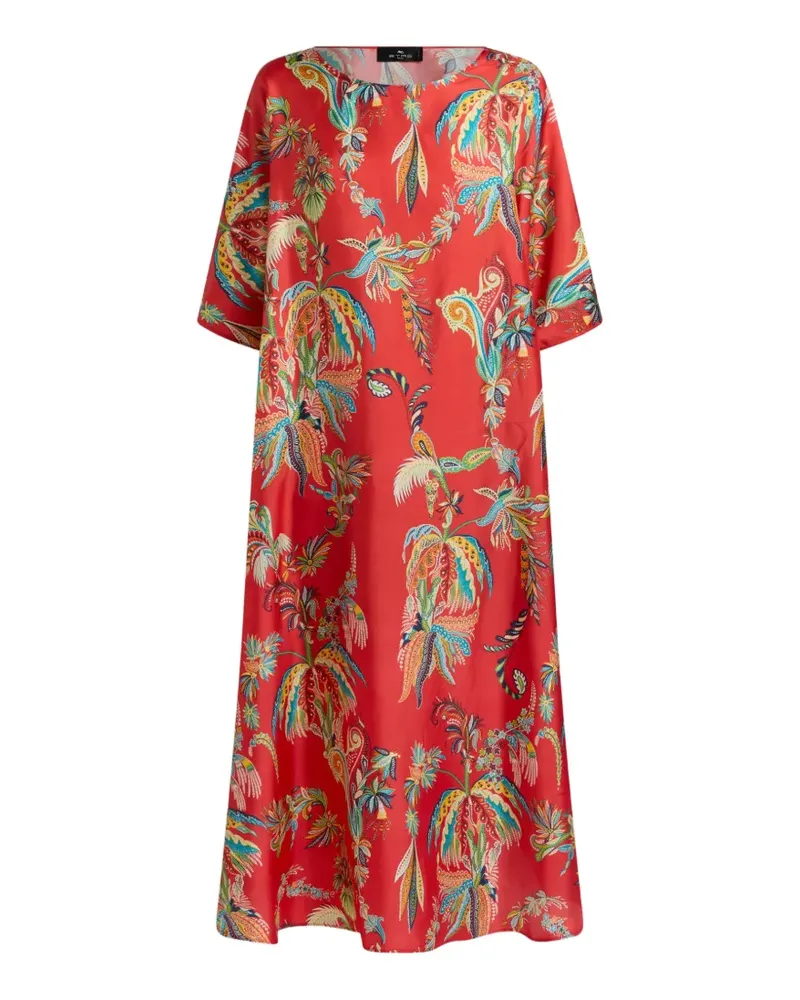 Etro long tunic dress in silk twill with paisley foliage motif - Rot Rot