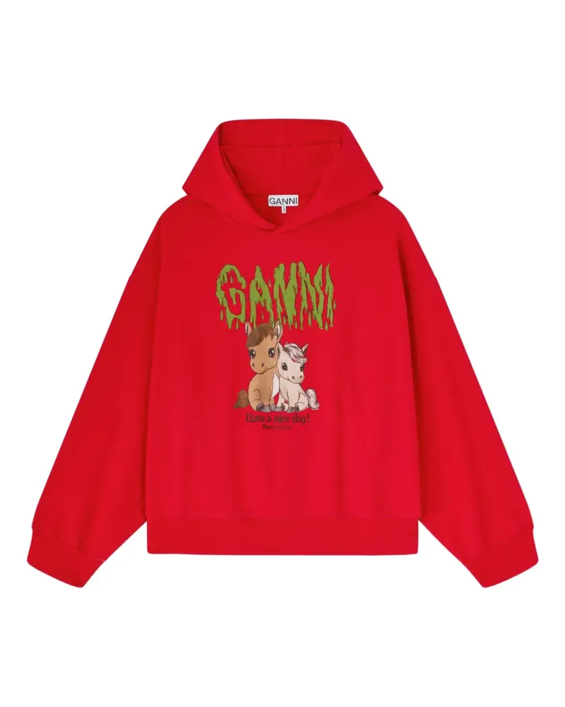 Ganni Hoodie mit grafischem Print - Rot Rot