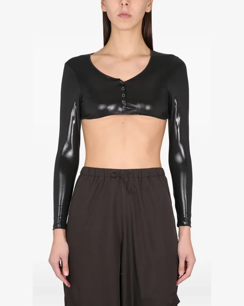 Not After Ten buttoned long-sleeve cropped top - Schwarz Schwarz