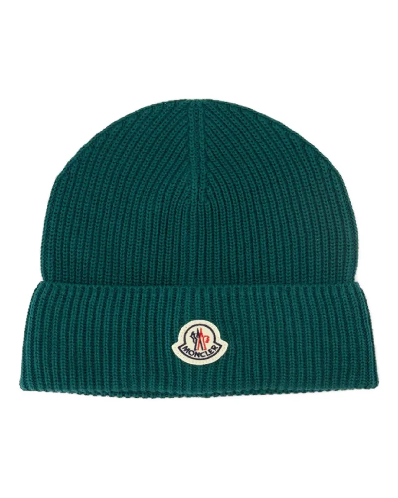 Moncler logo-patch beanie hat - Grün Grün