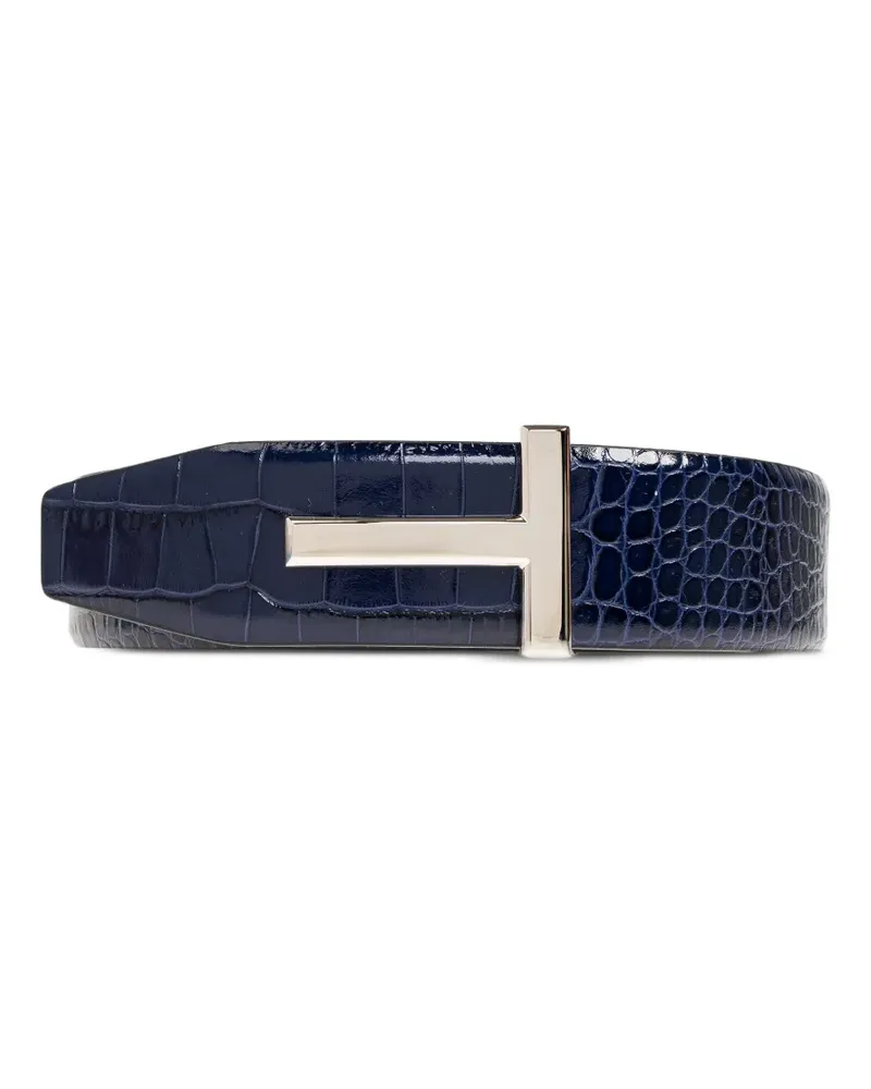 Tom Ford crocodile-effect t-buckle belt - Blau Blau