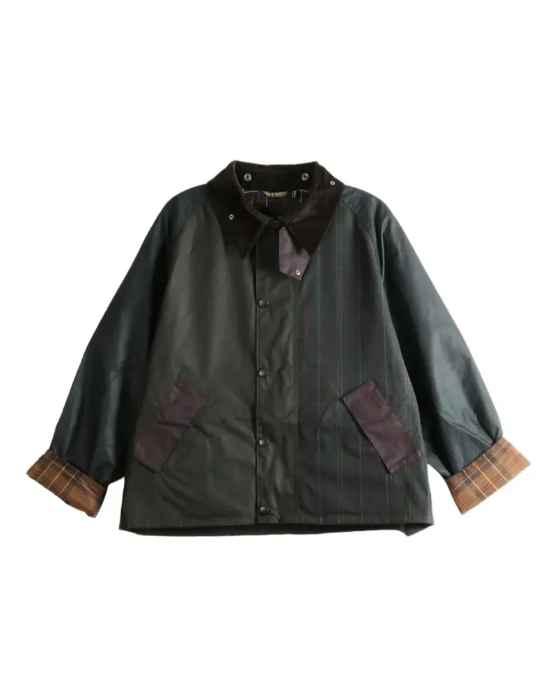 Barbour tartan-panelled waxed-cotton jacket - Grün Grün