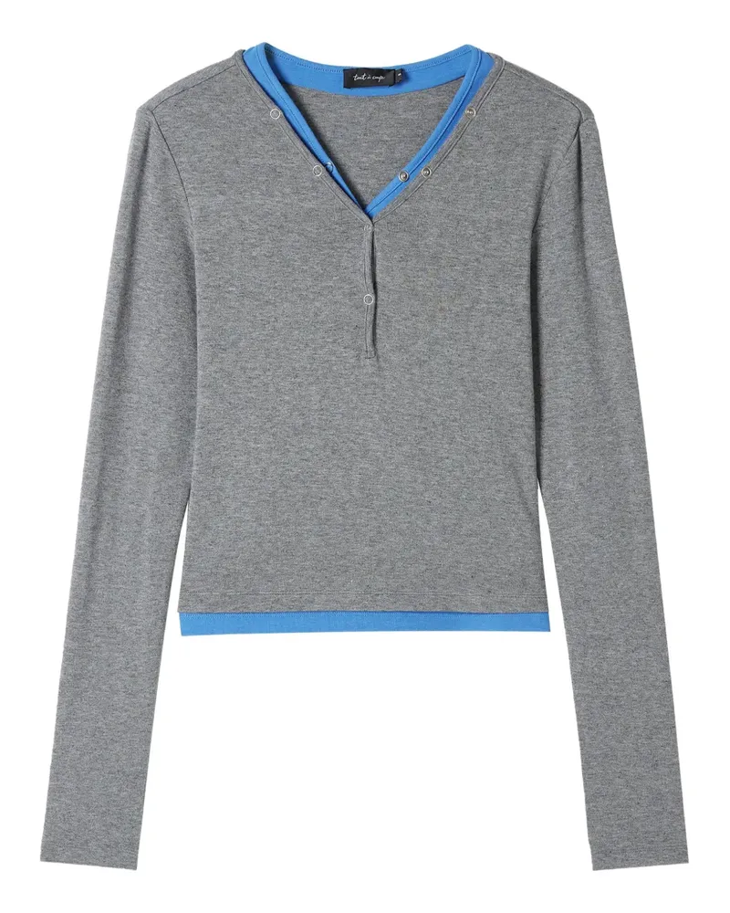 Tout a Coup Langarmshirt mit V-Ausschnitt - Grau Grau