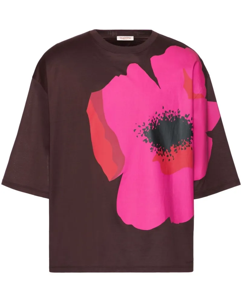 Valentino Garavani T-Shirt mit Blumen-Print Braun