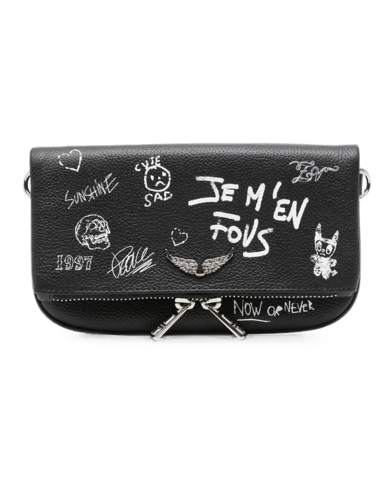 Zadig & Voltaire mini Rock graffiti-print clutch bag - Schwarz Schwarz