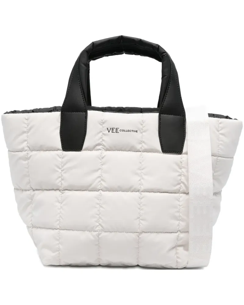 VeeCollective Mittelgroßer Porter Tote Bag mit Quadratmuster - Weiß Weiß