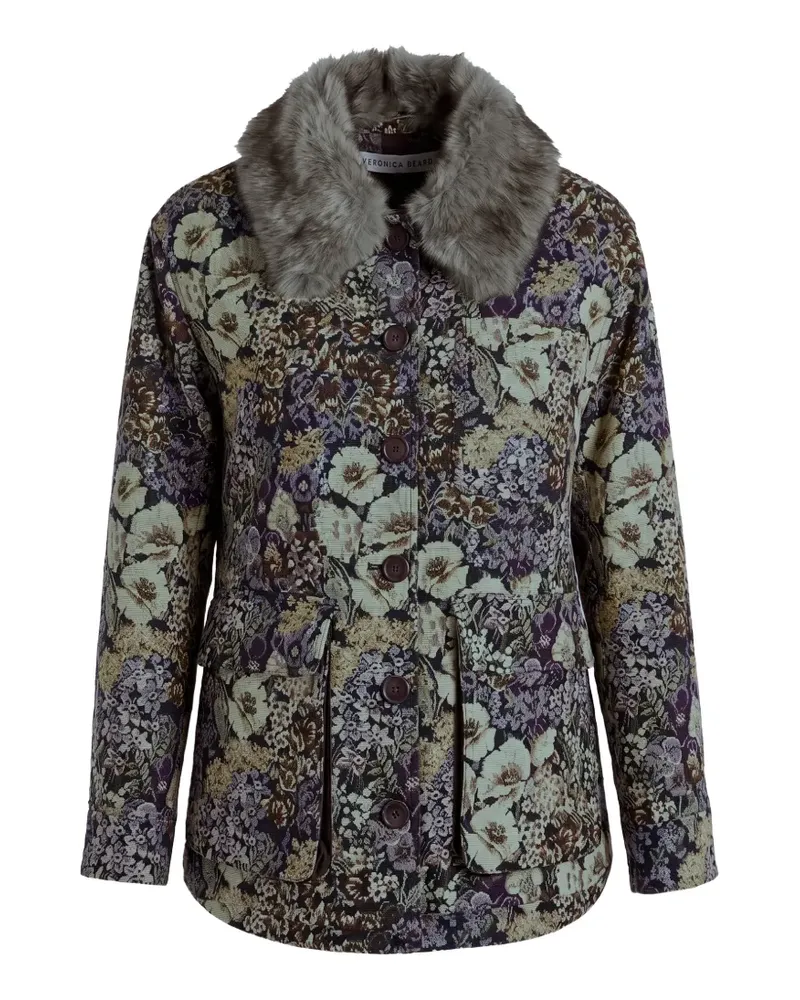 Veronica Beard Blake floral-jacquard faux-fur-collar jacket - Violett Violett