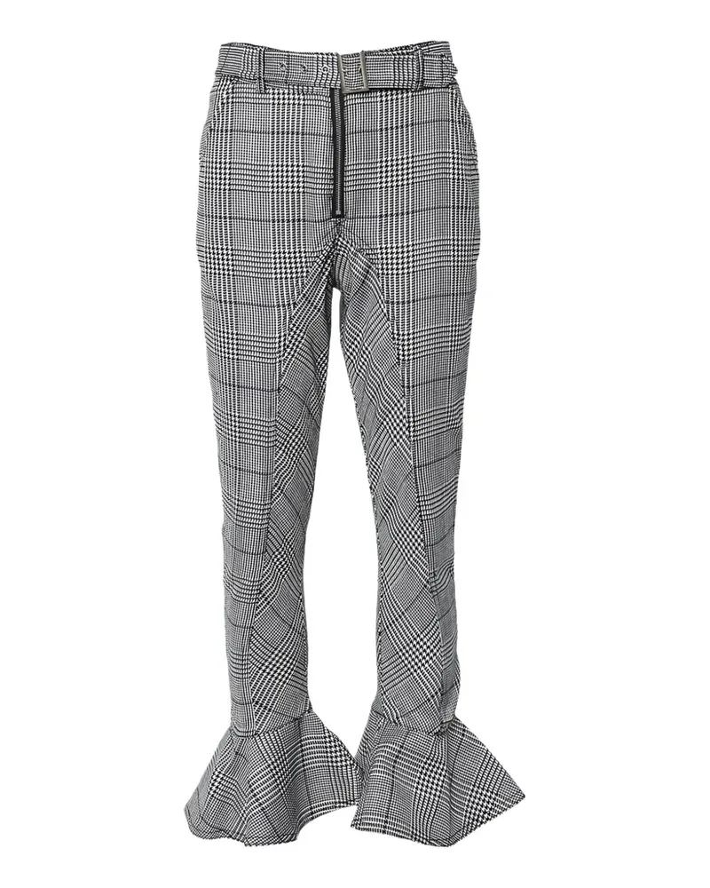 Self-Portrait checkered ruffled-hem trousers - Grau Grau