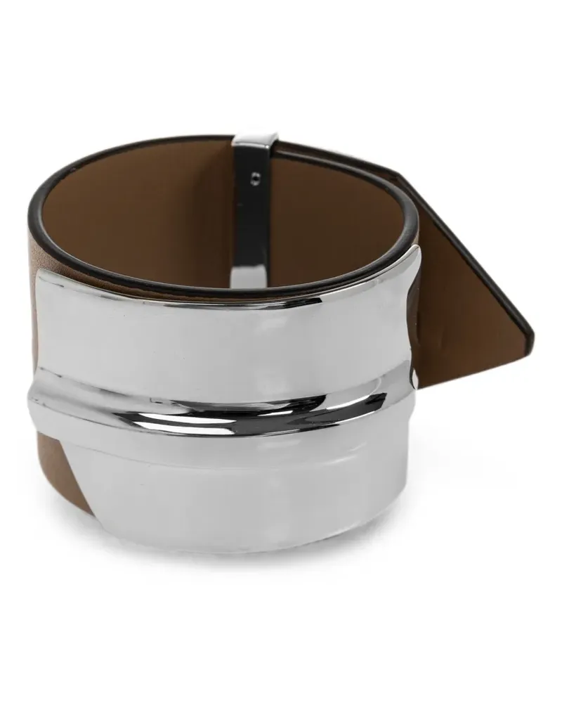Max Mara Leder-Armband mit Schild - Silber Silber