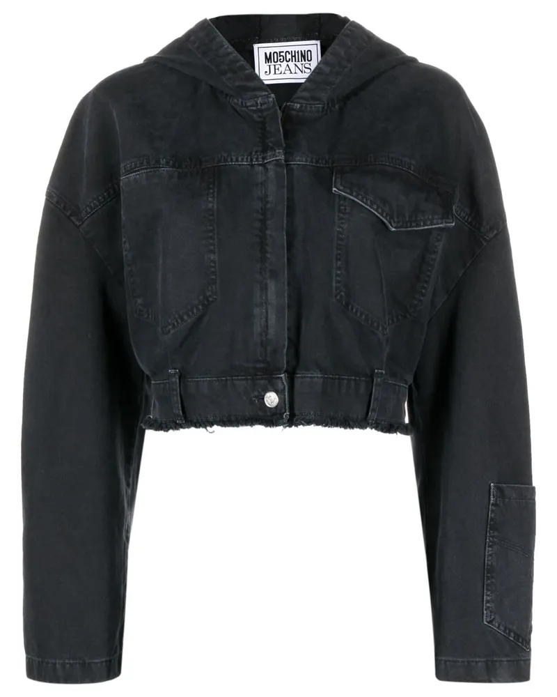 Moschino Cropped-Jeansjacke mit Kapuze Schwarz