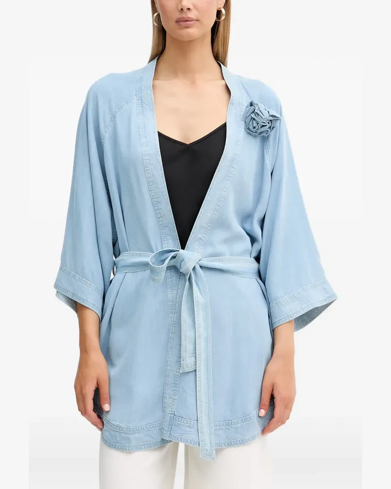 Blumarine brooch-appliqué belted kimono - Blau Blau