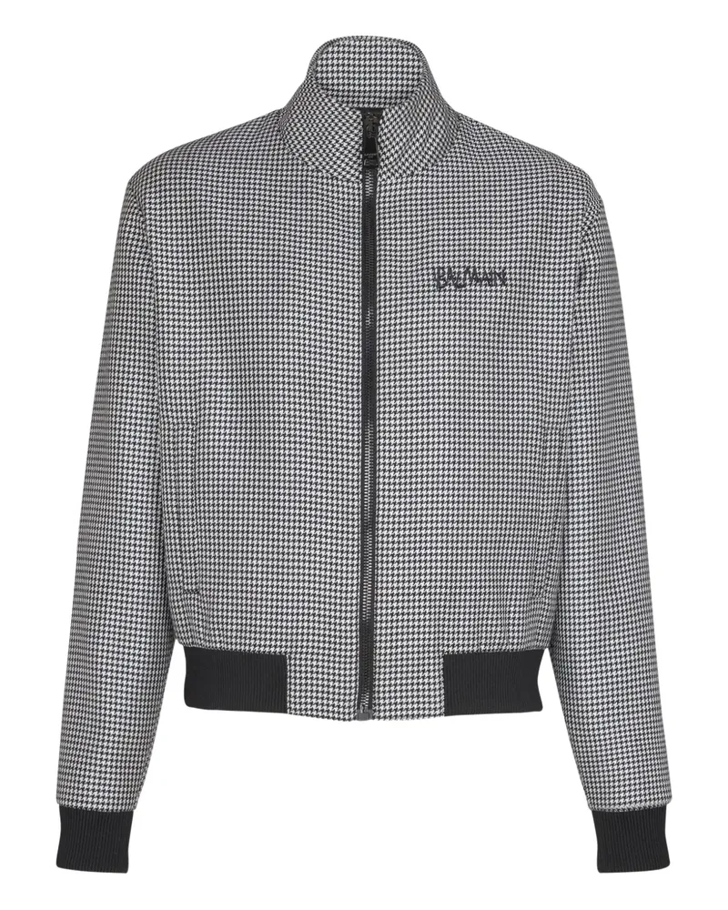 Balmain Jacke mit Hahnentrittmuster und Reißverschluss - Weiß Weiß