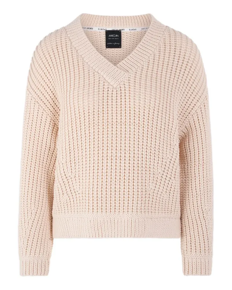 Marc Cain Tigermania V-neck knitted cotton jumper - Nude Nude
