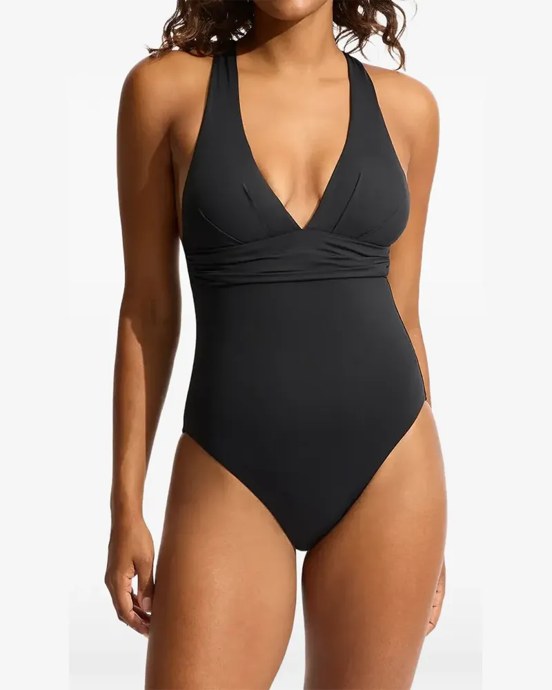 Seafolly Australia Badeanzug mit V-Ausschnitt - Schwarz Schwarz
