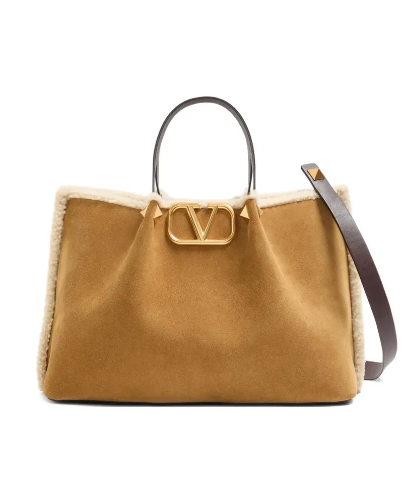 Valentino Garavani medium VLogo Signature suede tote bag - Nude Nude