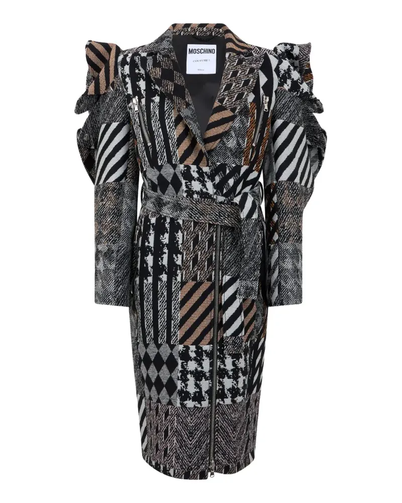 Moschino patchwork ruffled oversized coat - Schwarz Schwarz